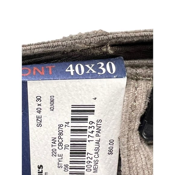 Croft & Barrow Mens 40x30 Classic Corduroy Flat Front Pants Cotton Tan  Retro - Picture 14 of 16
